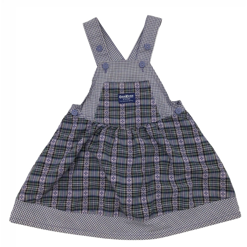 VTG 90s OshKosh Gingham Plaid Pinafore Dress Girls 5T Cottage Prairie Farmhouse